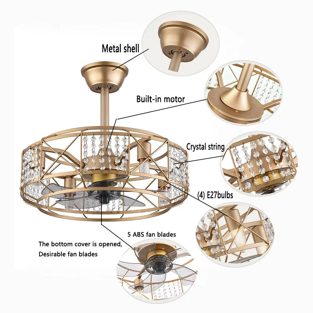 20" Crystal 4 Lights Ceiling Fan R65093