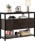 Walnut Brown 3-Tier Console Table with 2 Cabinet Doors Z334078