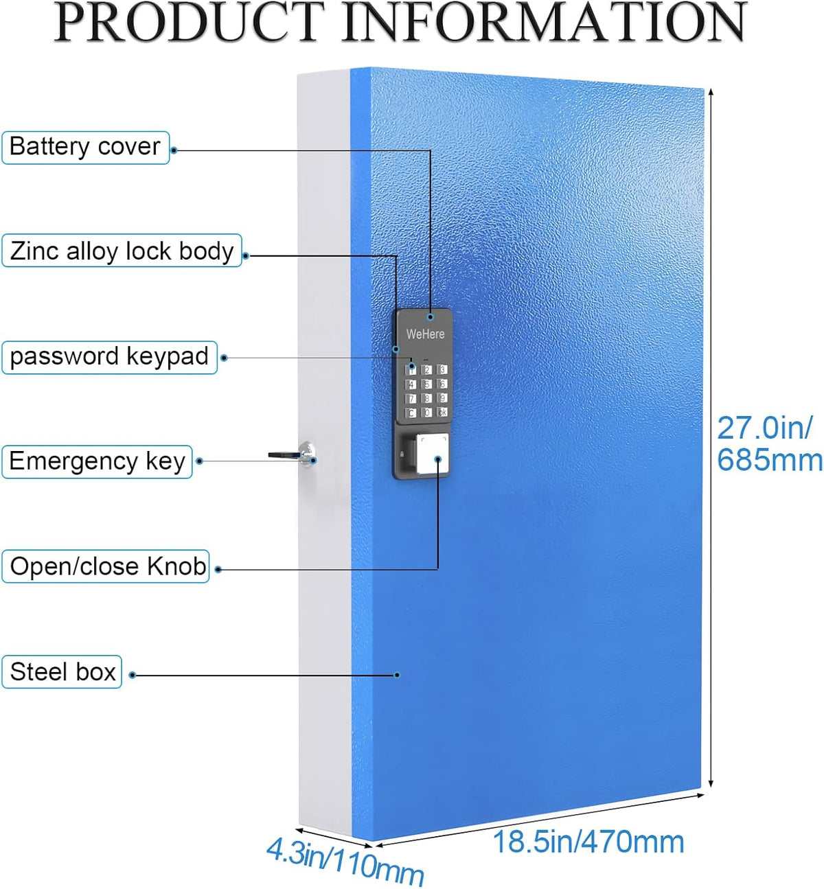 Smart Lock Key Box Wall Mount Metal Key Cabinet X63129