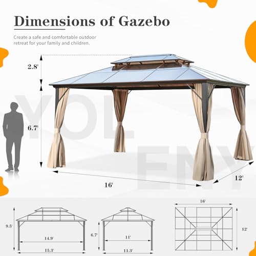 10'x13' Hardtop Gazebo with Curtains and Netting X5667