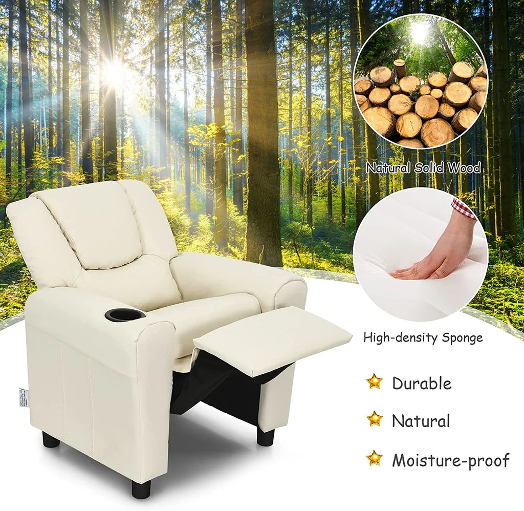 Beige PU Leather Toddler Armrest Sofa Recliner J13169