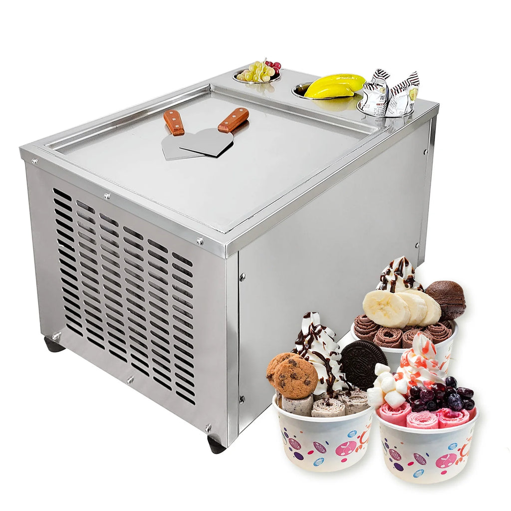 18"x18" Single Pan Roll Ice Cream Machine with 3 Buckets F92165