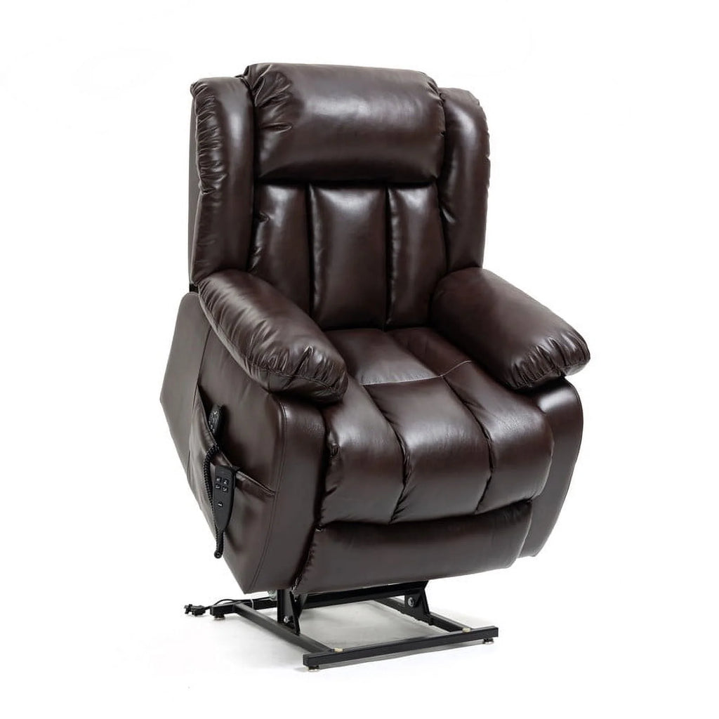 Deep Brown Leather Power Lift Recliner Chair with 8-Point Vibration Massage Lumbar Heating L7915