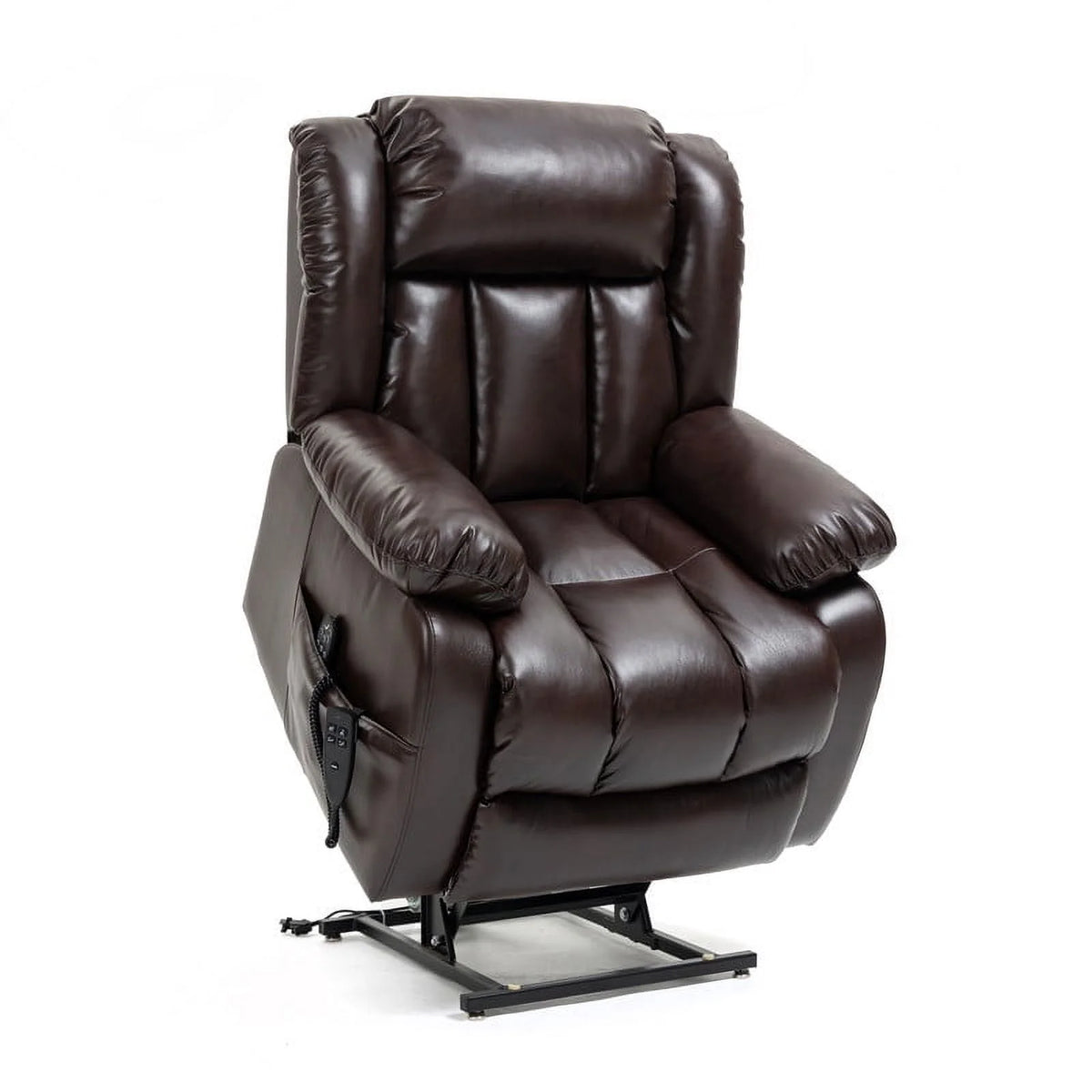 Deep Brown Leather Power Lift Recliner Chair with 8-Point Vibration Massage Lumbar Heating L7915