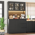 Black 71" Kitchen Pantry Cabinet with LED Lights and Charging Station G310948