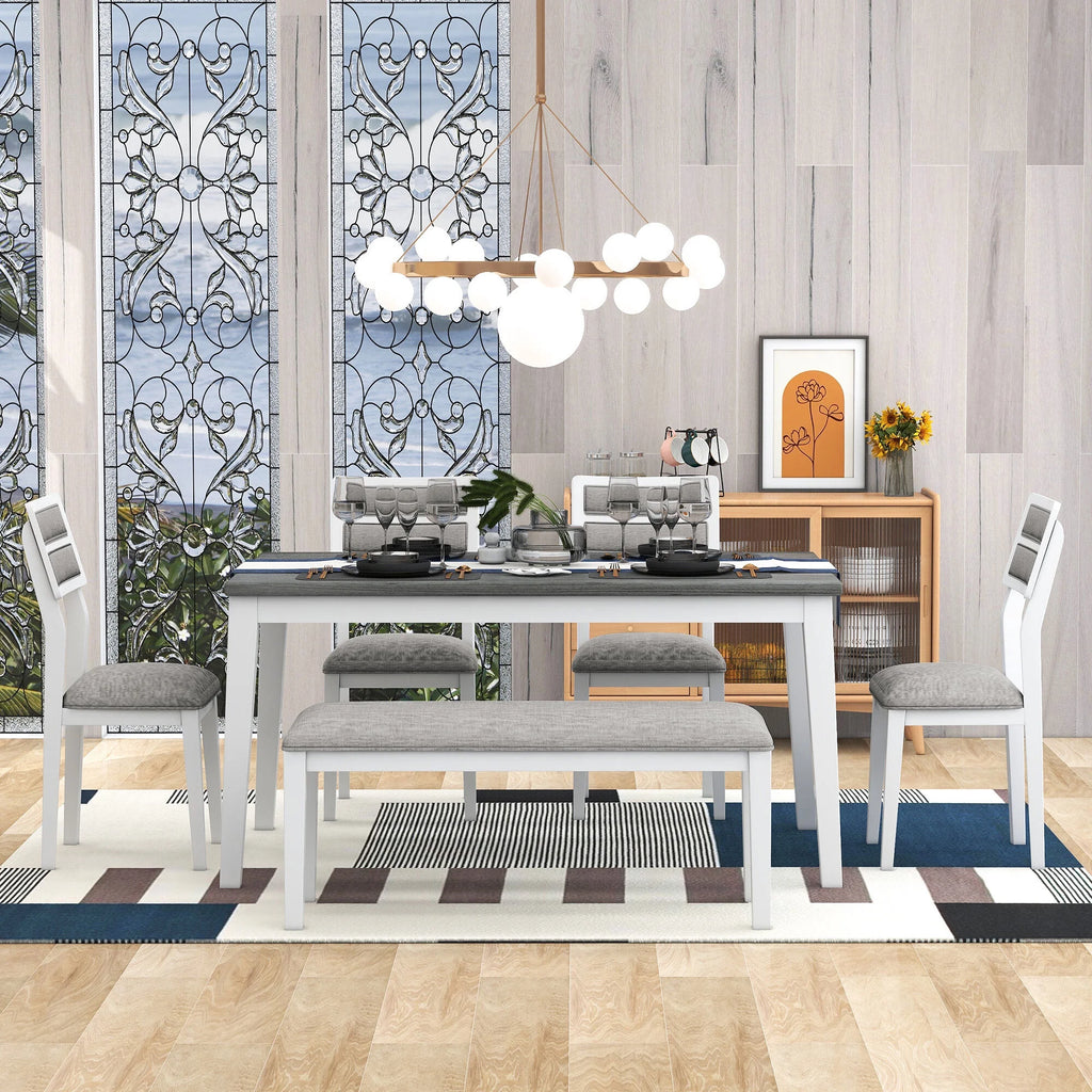 6 Piece Dining Table and Chair Set with 4 Upholstered Chairs and Bench R25084