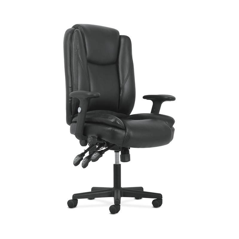 Black Leather High-Back Office Chair with Lumbar Support J4737