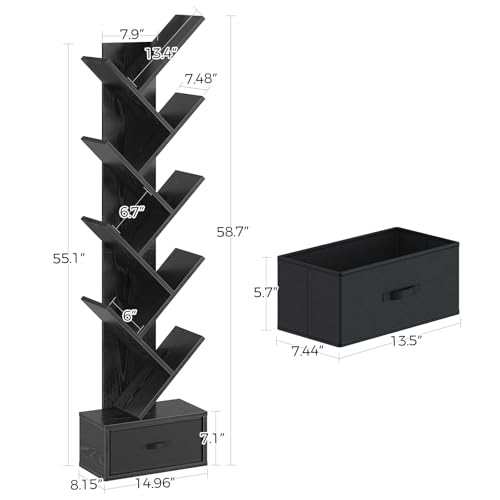 Rustic Brown 7 Shelf Wooden Bookshelf with Drawer D920198