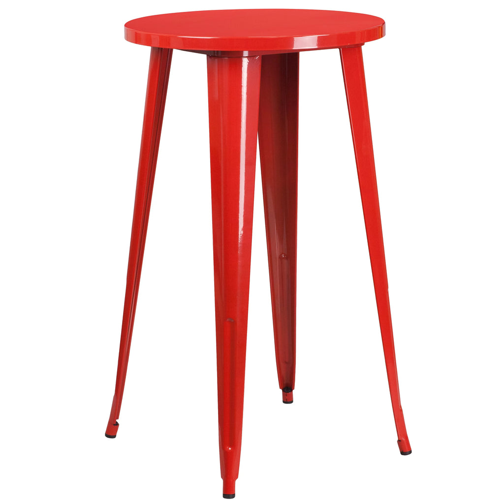 24" Round Red Metal Indoor-Outdoor Bar Table Set with 2 Stools Z984