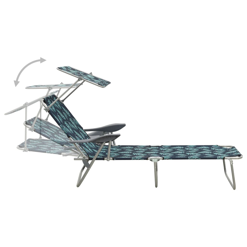 Steel Leaf Print Sun Lounger with Canopy J295