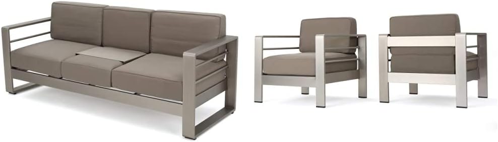 Khaki Outdoor Loveseat Sofa with Tray H669