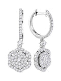 14kt White Gold Round Diamond Cluster Dangle Earrings C4745