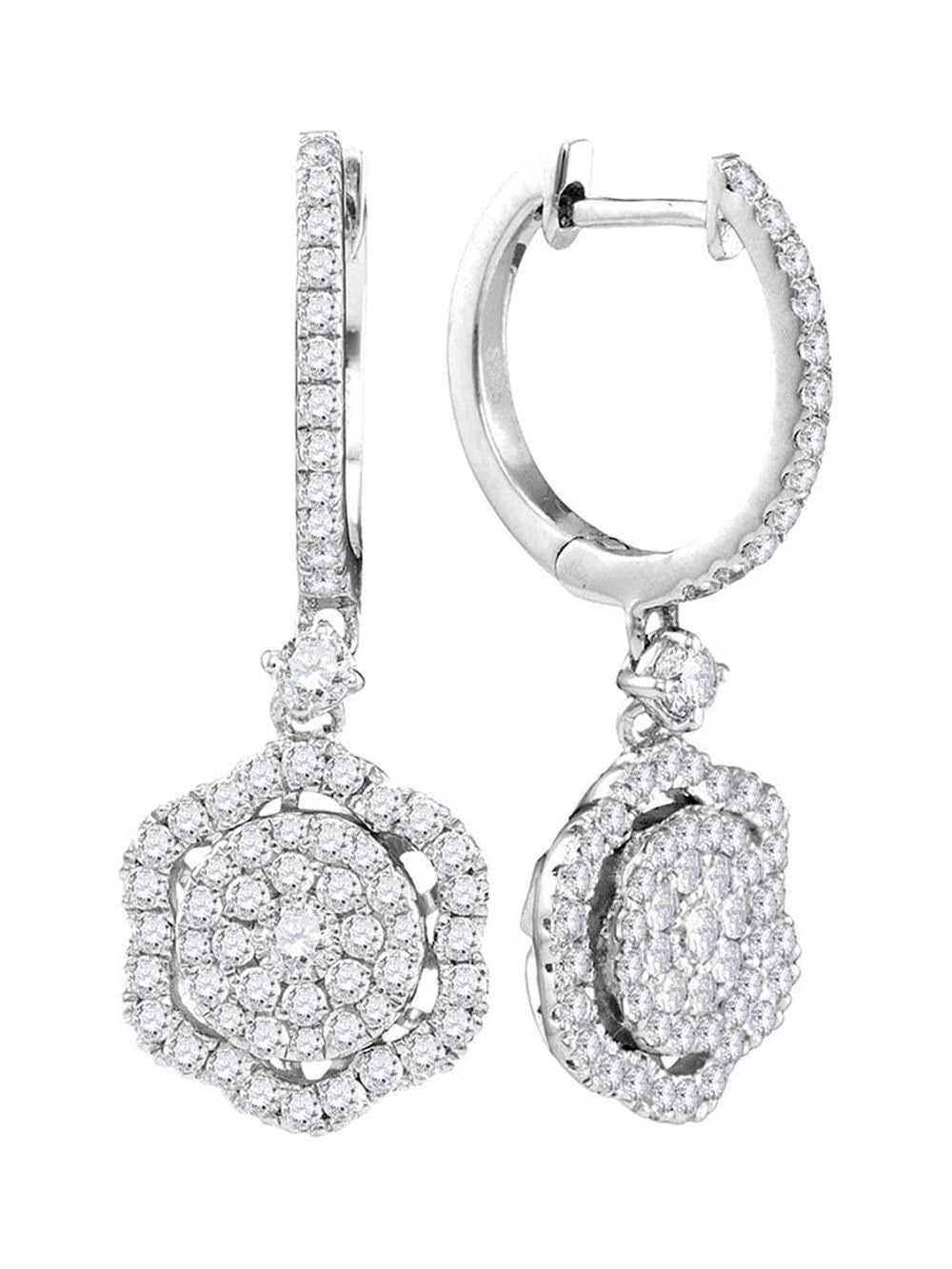 14kt White Gold Round Diamond Cluster Dangle Earrings C4745