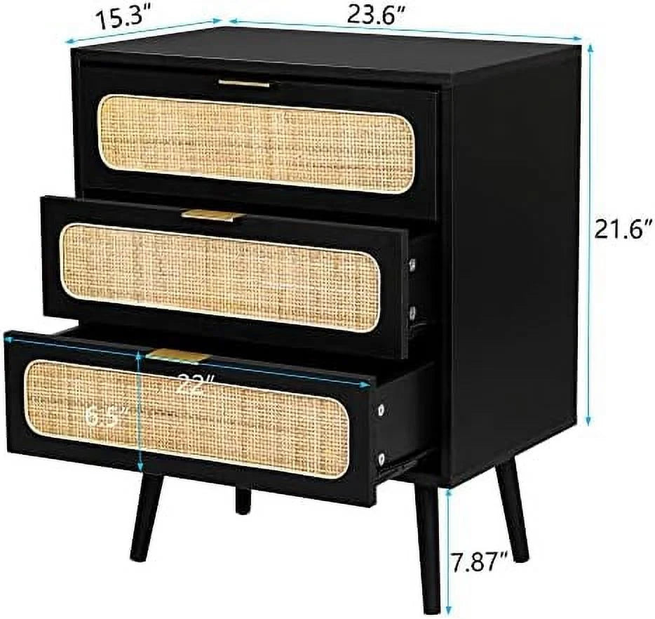 2 Sets of Rattan 3 Drawer Wood Dresser S266865