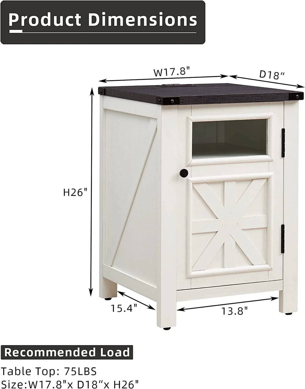 Off White 3-Tier End Table with Charging Station Z143440