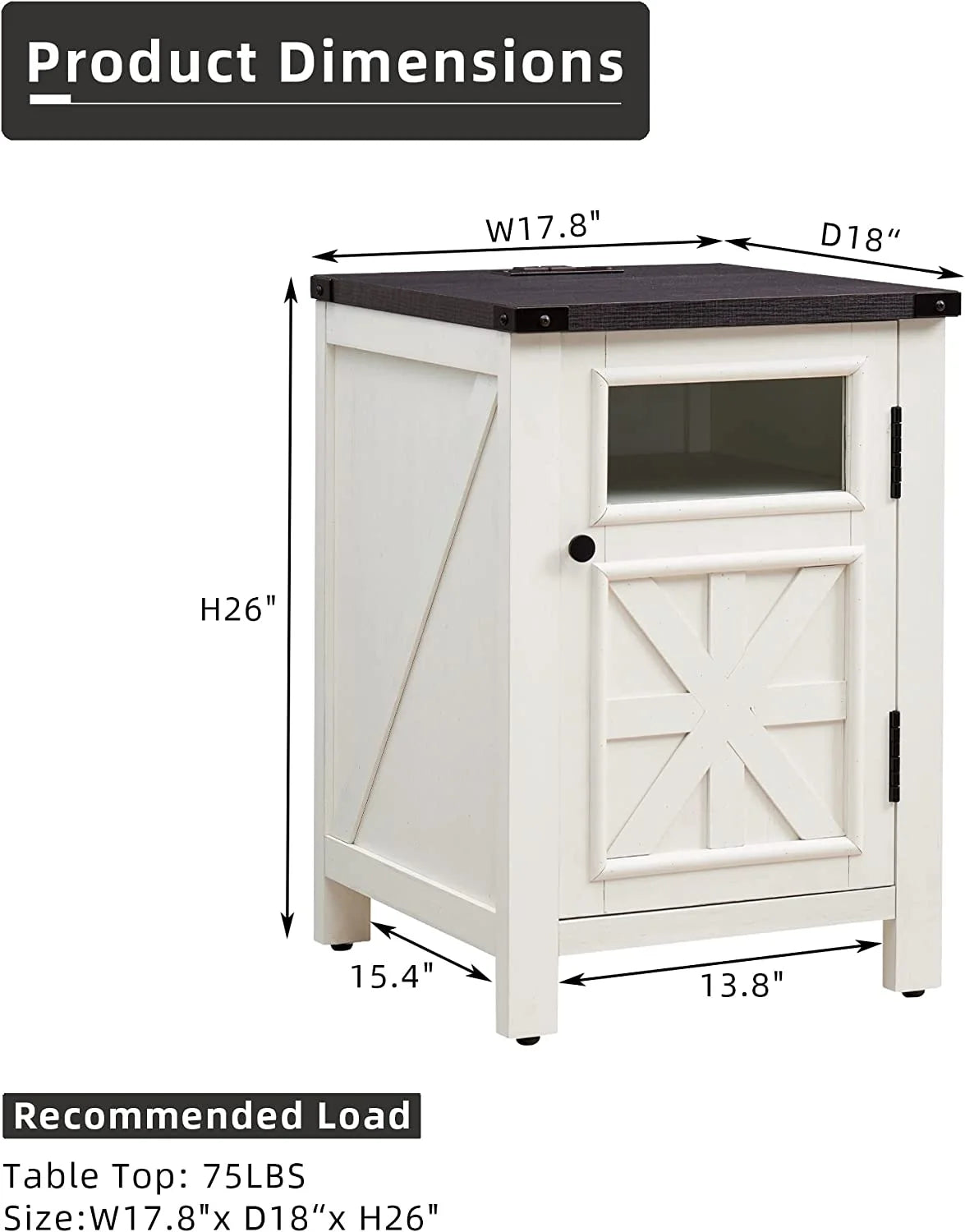 Off White 3-Tier End Table with Charging Station Z143440