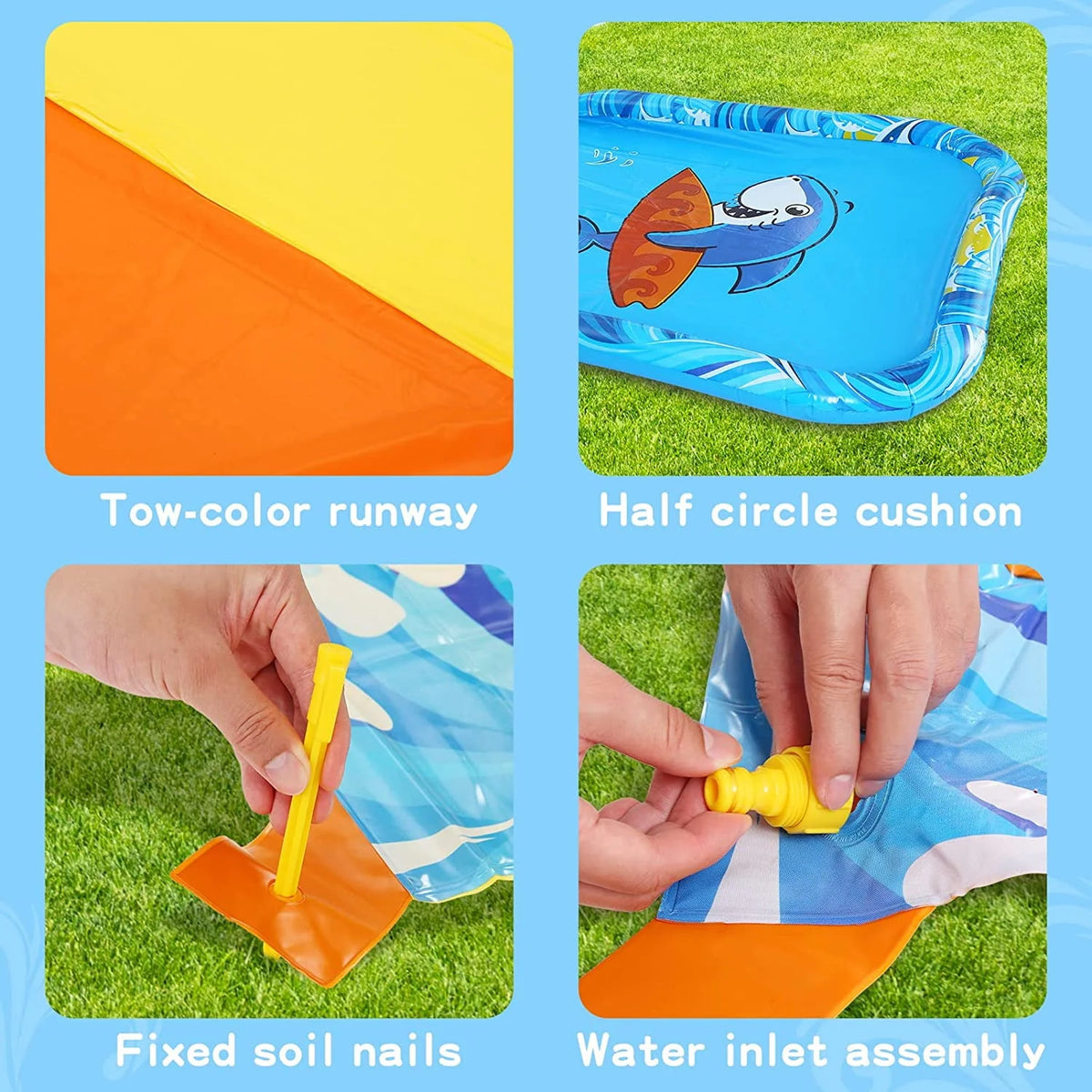 Inflatable Water Slide with 2 Bodyboards Lanes and Sprinkler V572751