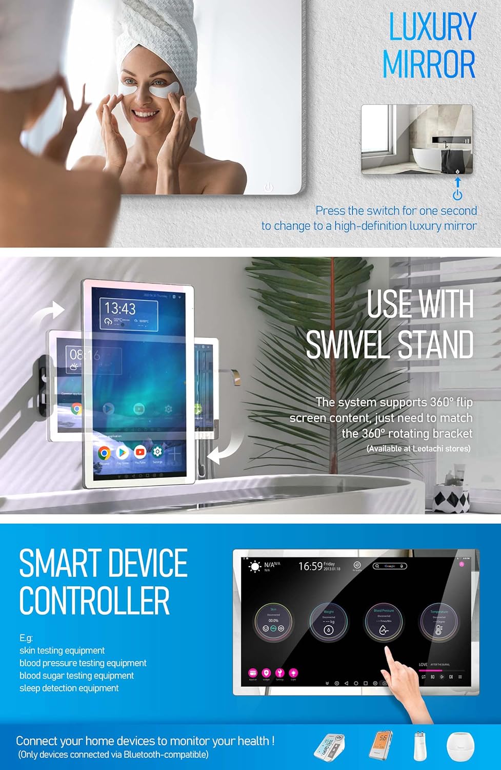 21.5 inch Smart Touchscreen Mirror TV, Full HD 1080P, Black U37160