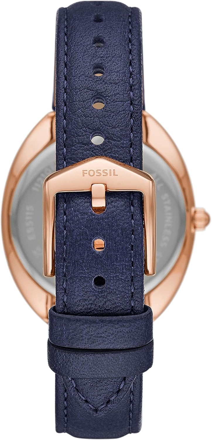 Rose Gold Navy Stainless Steel Eco Leather Three-Hand Watch F5092
