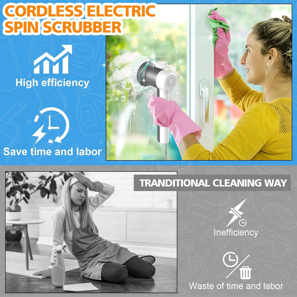 Cordless Electric Spin Scrubber with 5 Cleaning Brush Heads F4800
