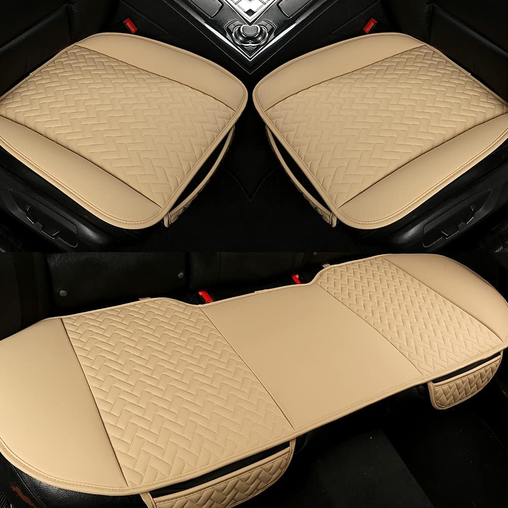 Beige Pu Leather Car Seat Bottom Covers, Pack of 2 K986