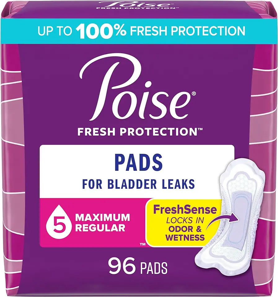 Incontinence Pads, 5 Drop Maximum Absorbency, Regular Length, 96 Count N378