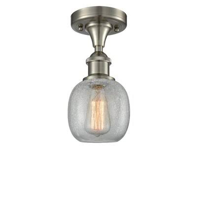 1 Light Semi Flush Mount Fixture Brushed Satin Nickel Clear R789462