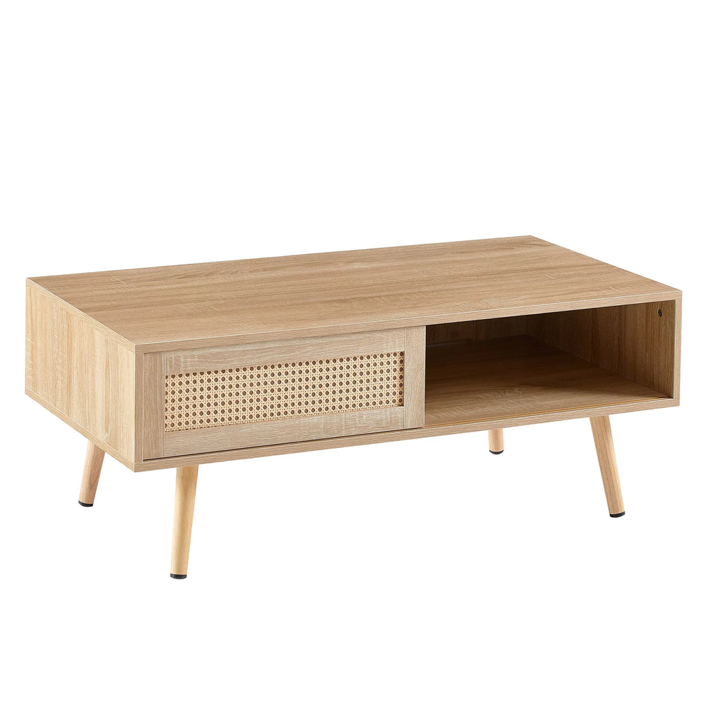 41.34" Rattan Coffee Table with Sliding Door Storage E471233