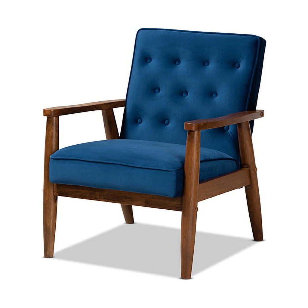 Navy Blue Velvet 3-Piece Wooden Living Room K39943