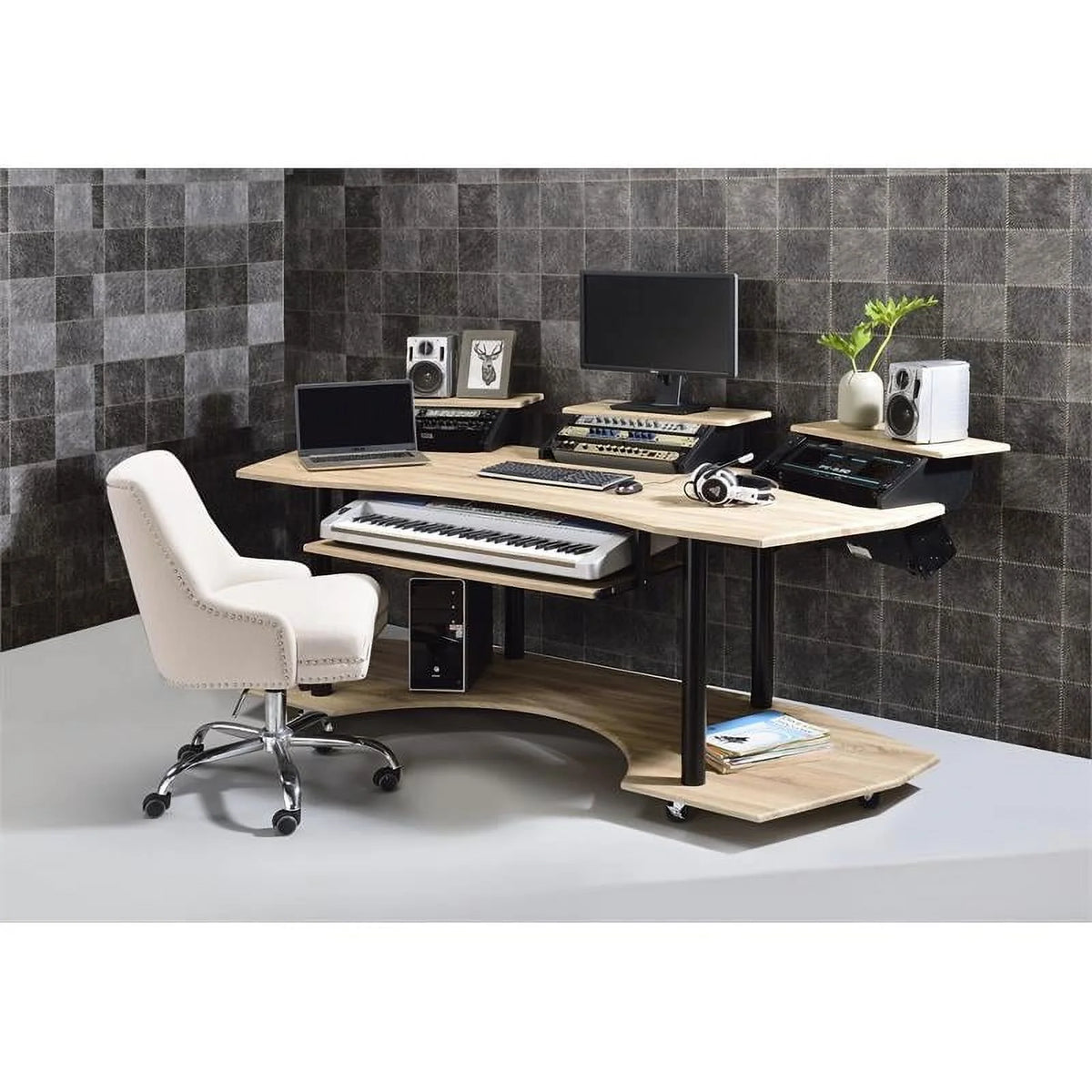 Contemporary Wood Music Recording Desk in Natural Oak R8360
