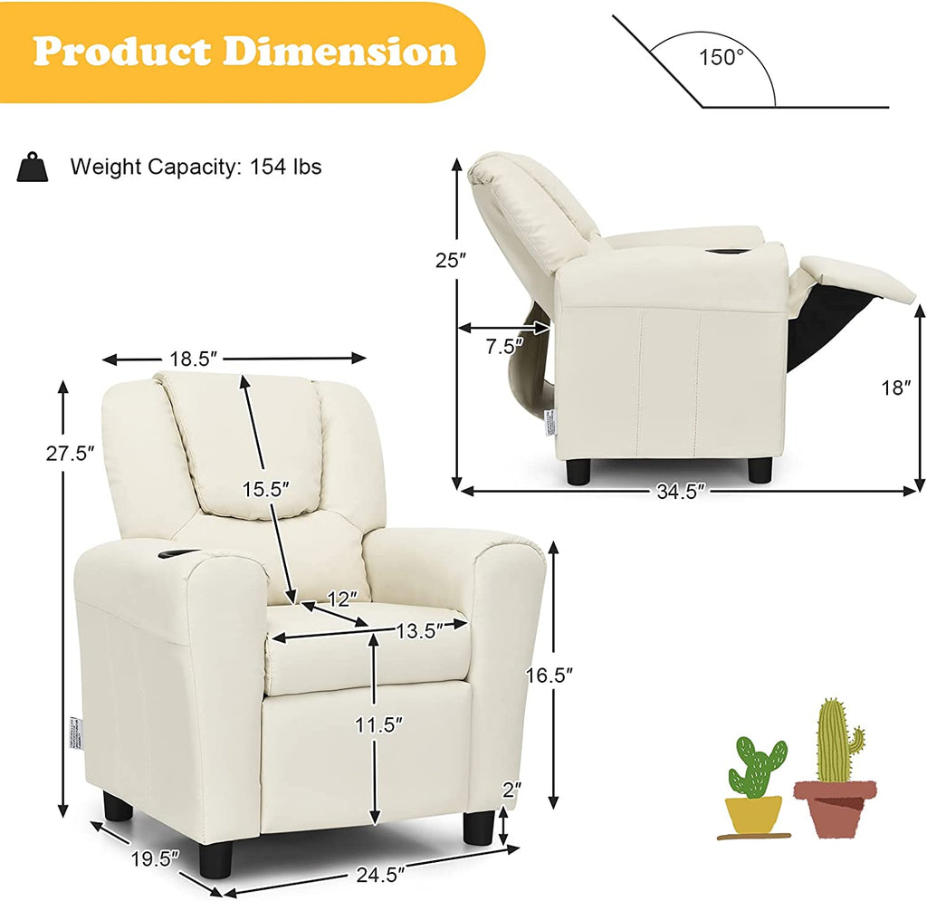 Beige PU Leather Toddler Armrest Sofa Recliner J13169