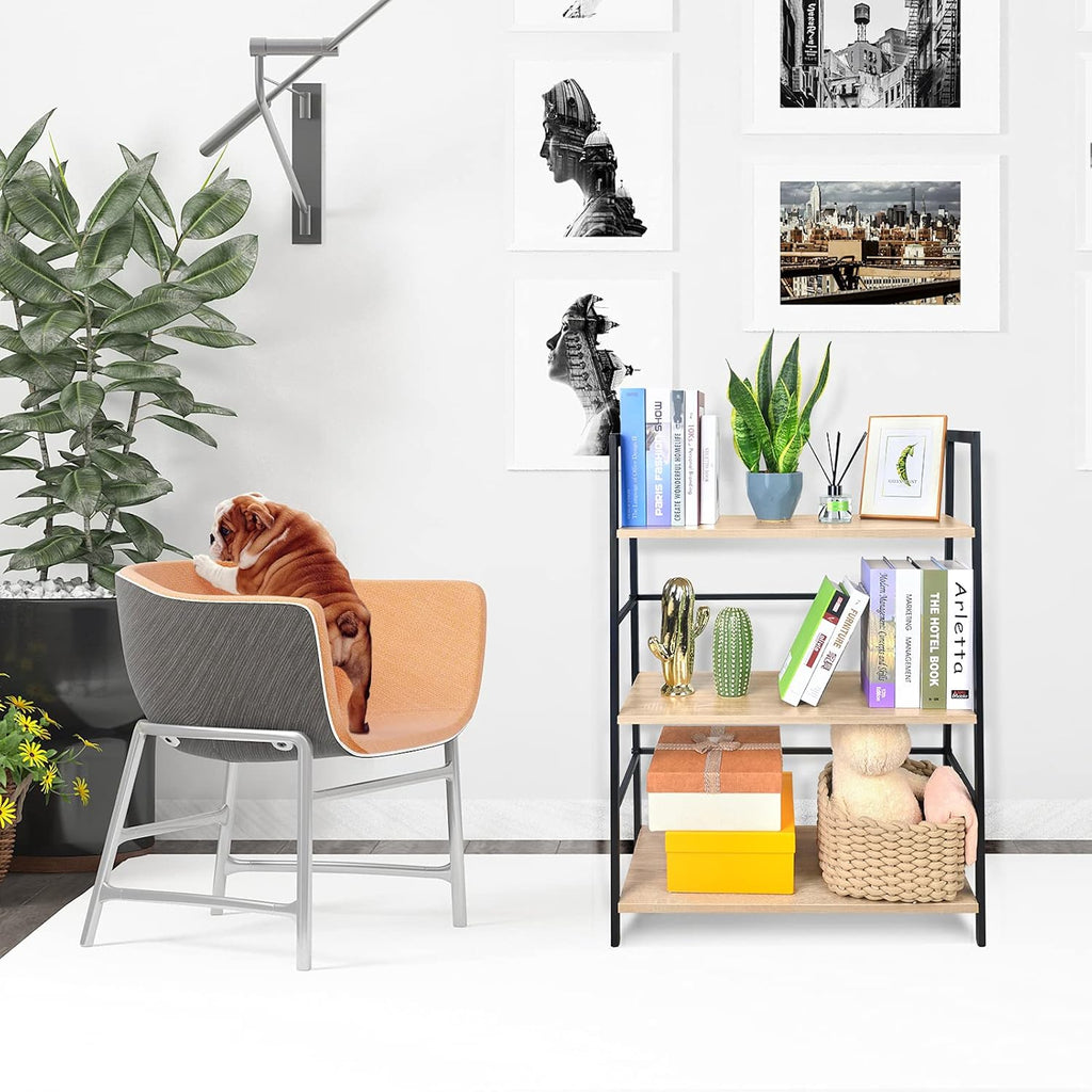 3-Tier Wood Bookshelf with Metal Frame E540