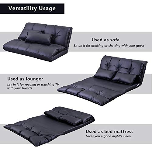 5-Position Folding Chaise Lounge with Adjustable Back & Steel Frame Black J38482