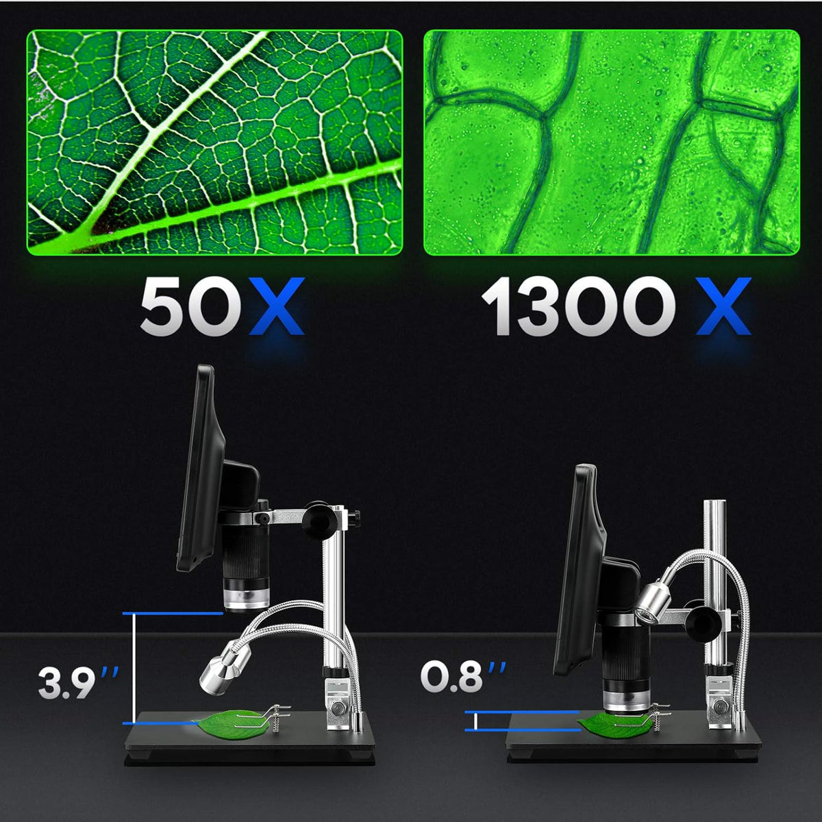 8.5'' Digital Microscope 50X-1300X UHD Video Microscope with 12MP Camera Sensor M761602