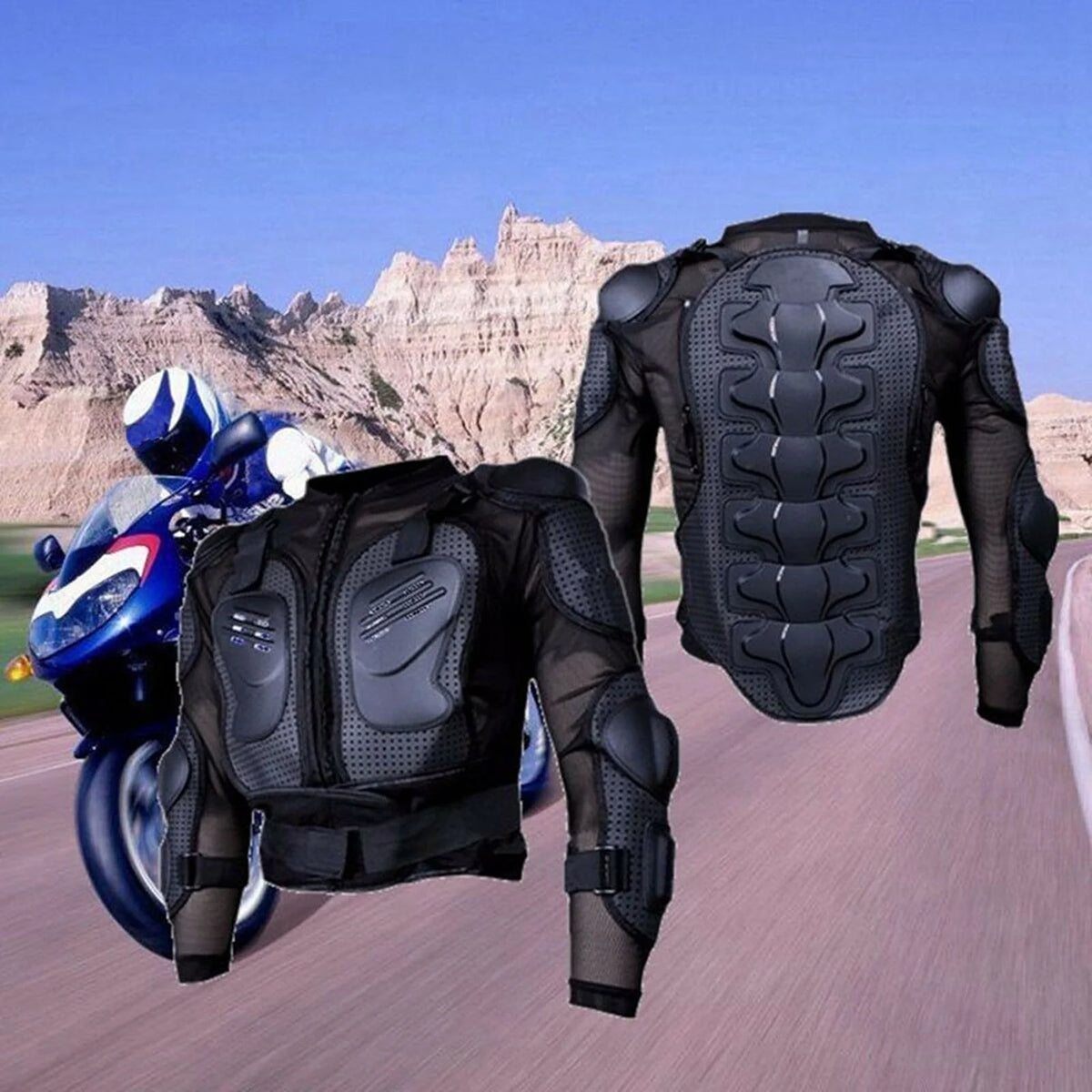 Full Body Motorcycle Riding Jacket with Armor Spine Shoulder Chest Protection P1717