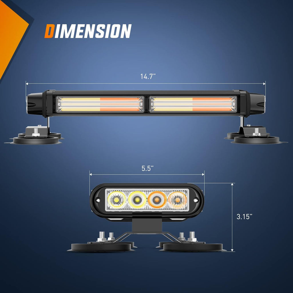 14.5 Amber White COB LED Strobe Light Bar with Magnetic Base S98119
