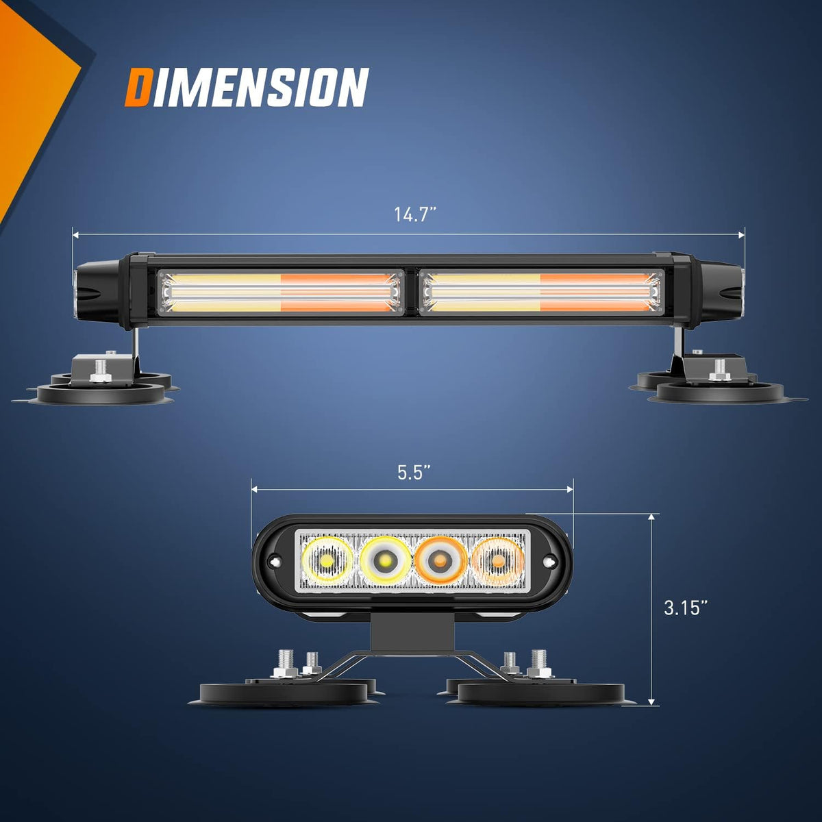 14.5 Amber White COB LED Strobe Light Bar with Magnetic Base S98119