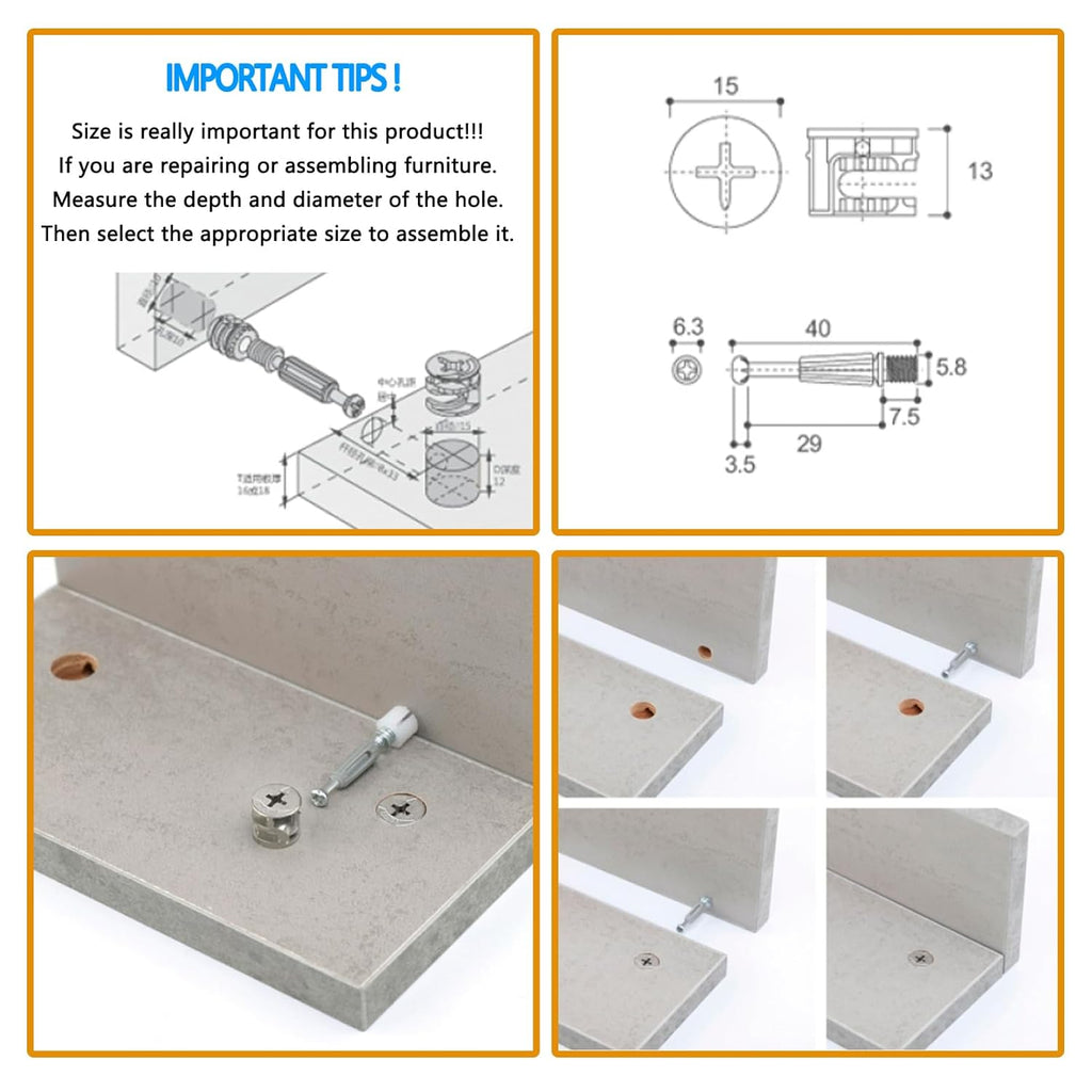 120Pcs 3 in 1 Cam Lock Fasteners T175670