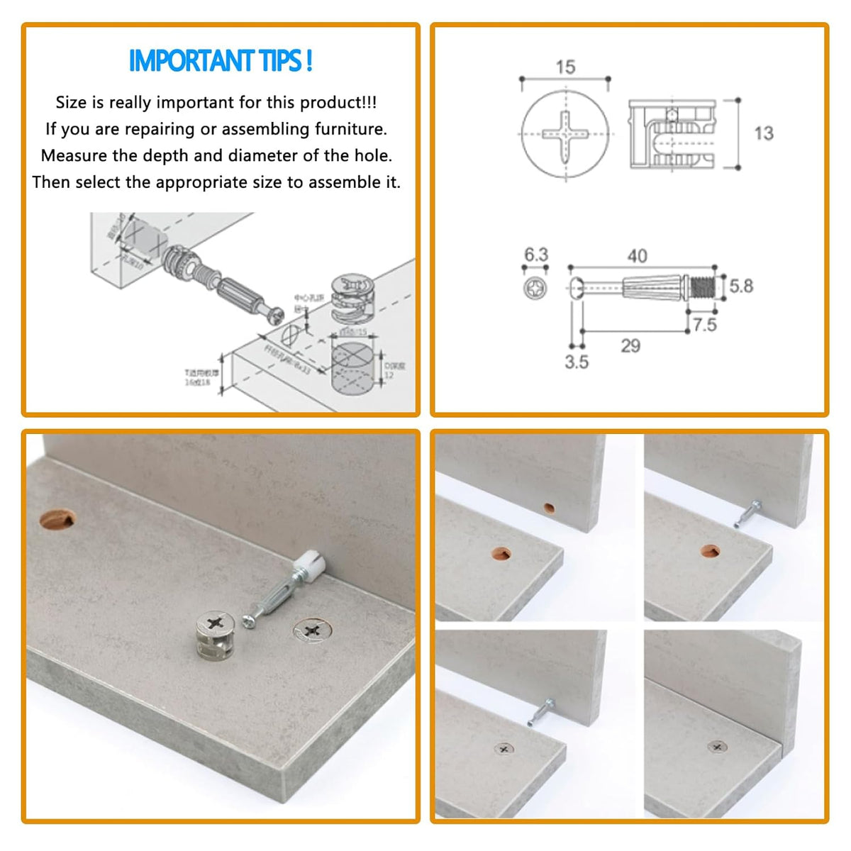120Pcs 3 in 1 Cam Lock Fasteners T175670