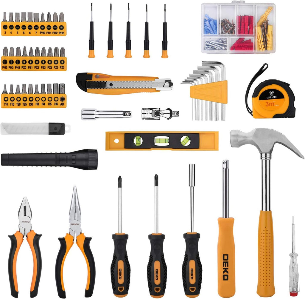 208 Piece General Household Hand Tool Kit with Plastic Toolbox Storage Case N971