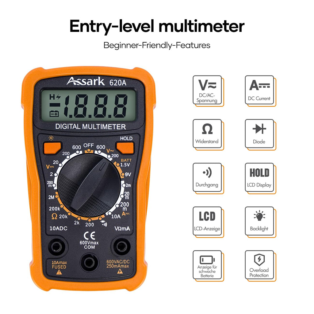 2000 Counts Digital Multimeter with Backlit LCD Display E559