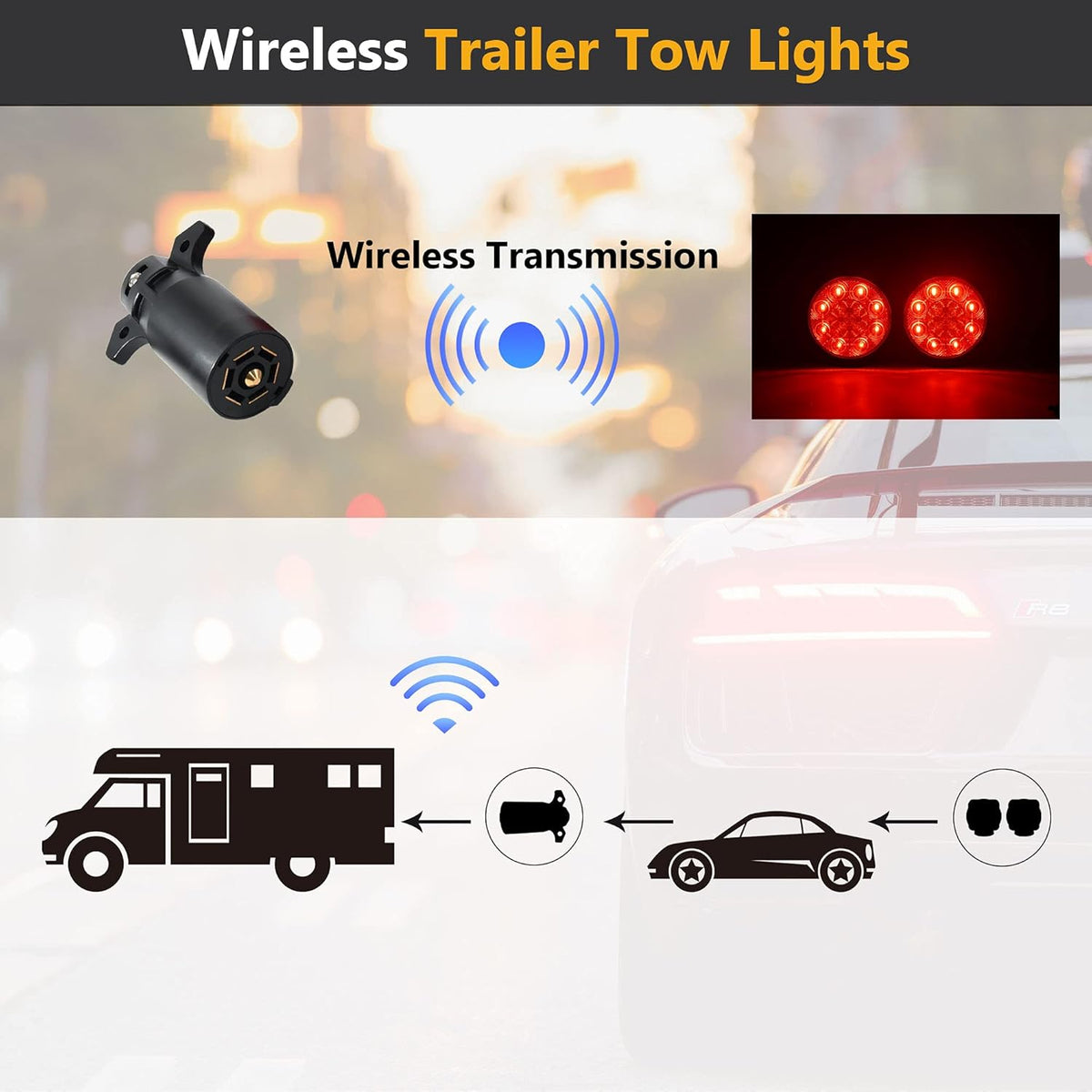 Magnetic Rechargeable Trailer LED Lights Kit with 7 Way RV Connector S930