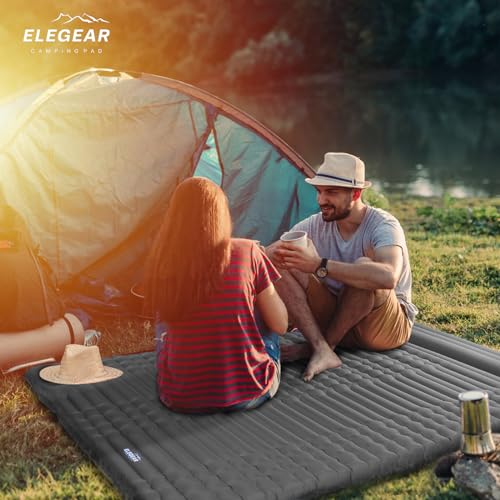 Double Sleeping Pad, 4" Ultra-Thick Self Inflating Camping Pad 2 Person with Pillow Built-in Foot Pump W7266