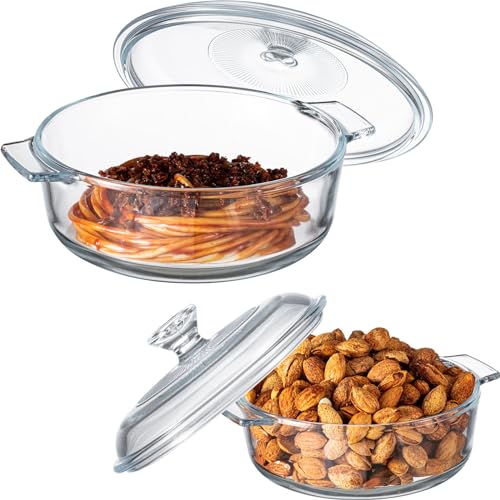 2 Pieces Glass Casserole Dish with Lid, Oven Safe (Square, 0.8L/ 1.5L) Q772248