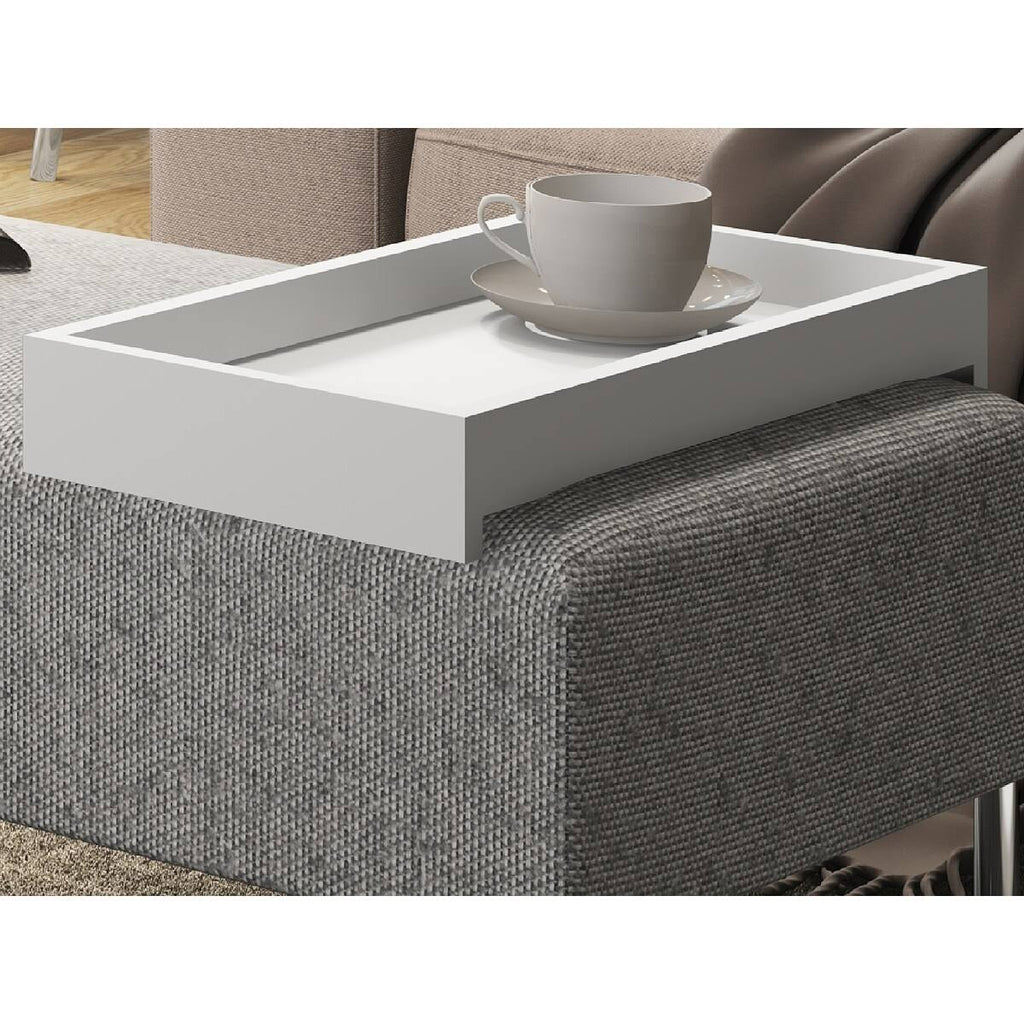 Dark Brown Fabric Bench with Black Base and Dark Oak Tray I706