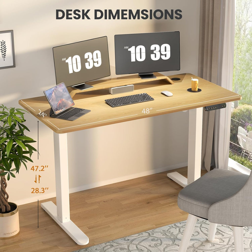 Electric Standing Desk 48 x 24 Inch Adjustable Height Desk with 4 Memory Presets (Maple) Q8728