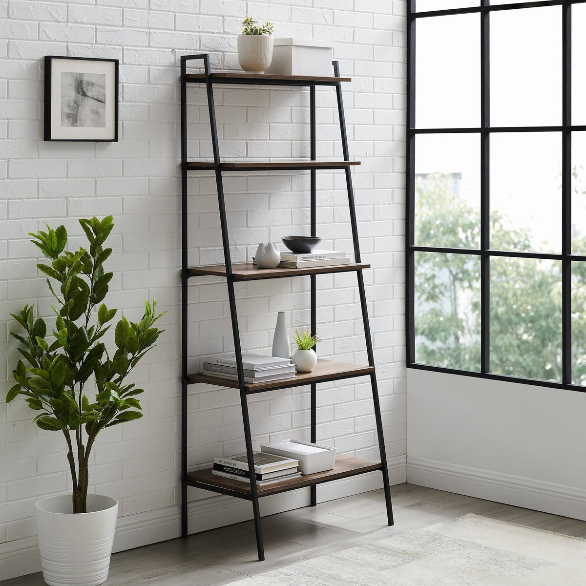 72-Inch Open Ladder Bookshelf Grey Wash K376554
