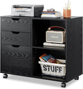 3 Drawer Wood File Cabinet with Storage Shelves, Rustic Brown O855041