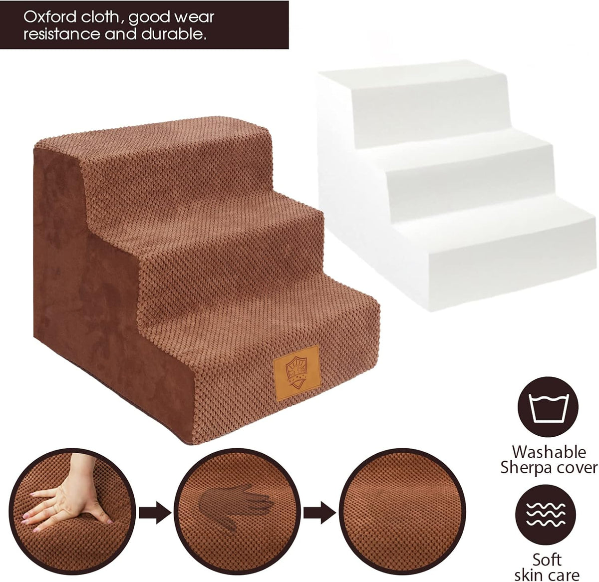 High Density Foam Pet Stairs with Anti-Slip Waterproof Cover, 11.8" H Q6612