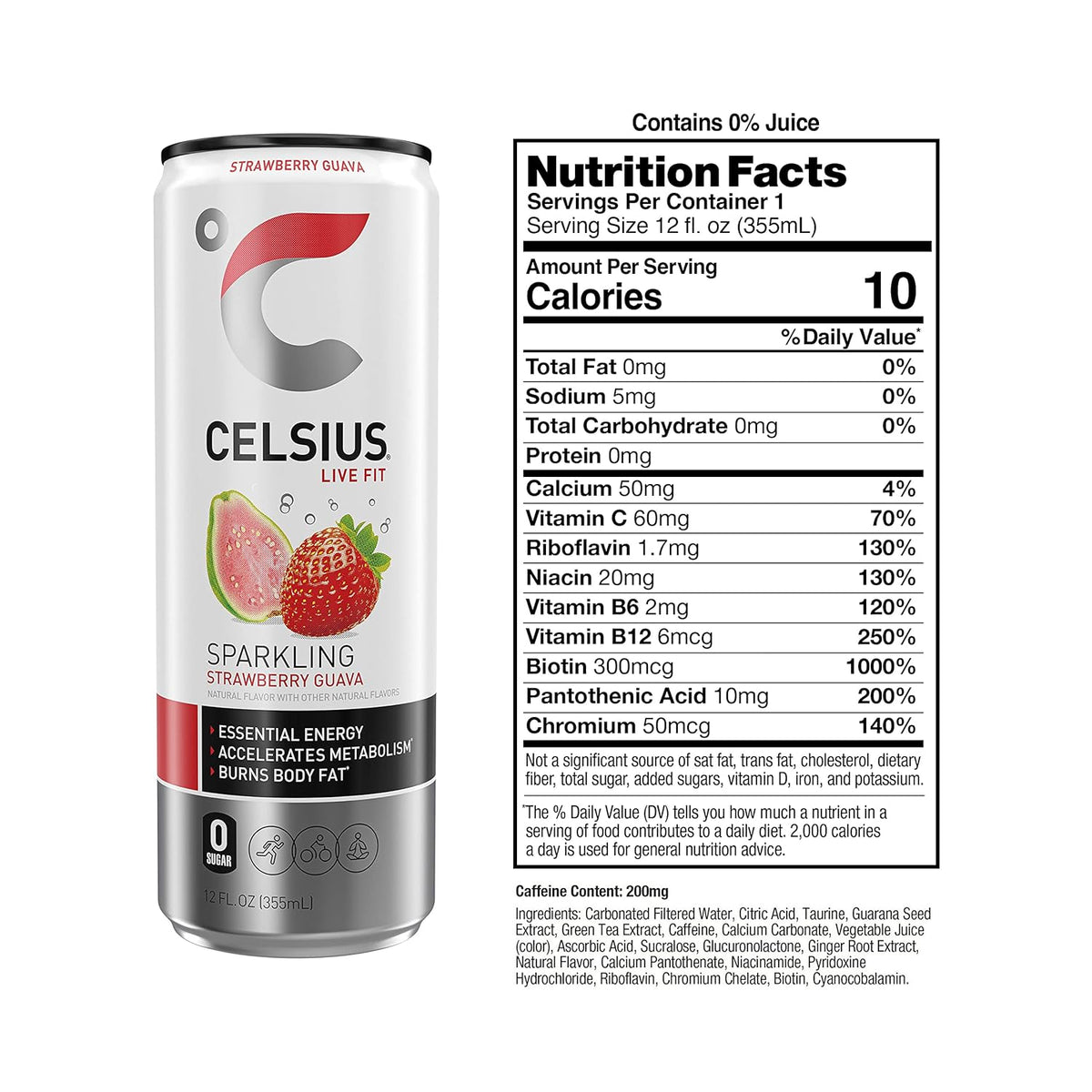 Strawberry Guava Energy Drink, 12 Fl Oz (Pack of 24) N732